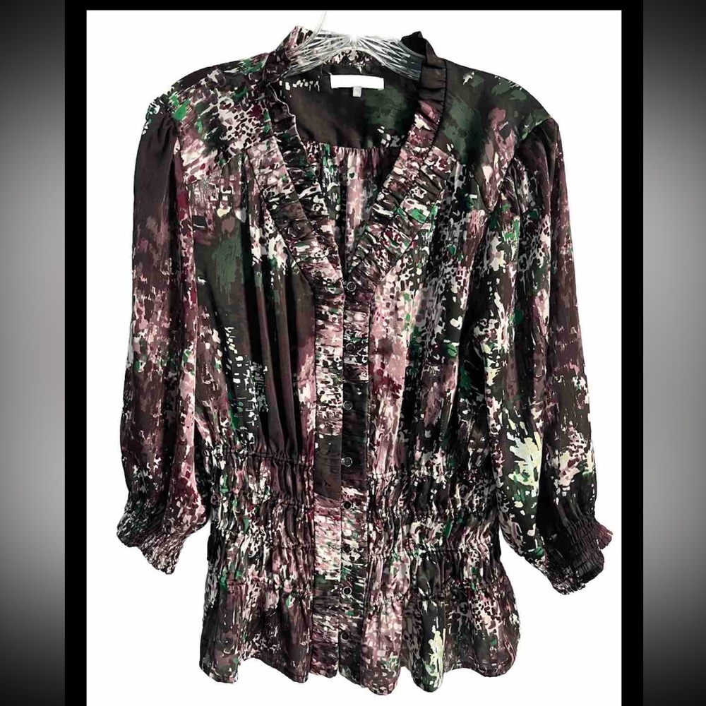 Violet & Claire Blouse Colorful V Neck Button Up Lightweight Polyester XL